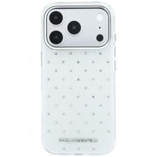 Husa Karl Lagerfeld IML Rhinestones Allover Logo compatibila cu iPhone 18 Pro / 17 Pro, Alb