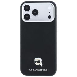 Husa Karl Lagerfeld Grained Karl Head Metal cu MagSafe compatibila cu iPhone 17 Pro Max / 18 Pro Max, Negru