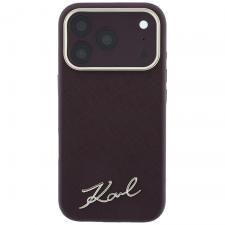 Huse si carcase iPhone 18 Pro, Husa Karl Lagerfeld Saffiano Small Script Metal Logo cu MagSafe compatibila cu iPhone 17 Pro / 18 Pro, Burgundy, lerato.ro