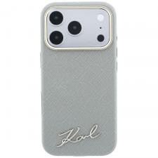 Huse si carcase iPhone 18 Pro Max, Husa Karl Lagerfeld Saffiano Small Script Metal Logo cu MagSafe compatibila cu iPhone 17 Pro Max / 18 Pro Max, Bej, lerato.ro
