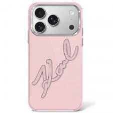 Huse si carcase iPhone 18 Pro, Husa Karl Lagerfeld IML Big Signature Resin Metal Frame compatibila cu iPhone 18 Pro / 17 Pro, Roz, lerato.ro