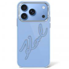 Huse si carcase iPhone 18 Pro, Husa Karl Lagerfeld IML Big Signature Resin Metal Frame compatibila cu iPhone 18 Pro / 17 Pro, Albastru, lerato.ro