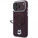 Husa Karl Lagerfeld Ring Stand 360 Choupette Head Pin cu MagSafe compatibila cu iPhone 18 Pro / 17 Pro, Burgundy 3 - lerato.ro