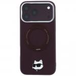 Husa Karl Lagerfeld Ring Stand 360 Choupette Head Pin cu MagSafe compatibila cu iPhone 18 Pro / 17 Pro, Burgundy 2 - lerato.ro