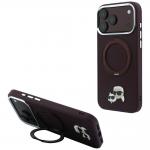 Husa Karl Lagerfeld Ring Stand 360 Karl and Choupette Heads Pin cu MagSafe compatibila cu iPhone 18 Pro / 17 Pro, Burgundy 4 - lerato.ro