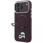 Husa Karl Lagerfeld Ring Stand 360 Karl and Choupette Heads Pin cu MagSafe compatibila cu iPhone 18 Pro / 17 Pro, Burgundy 3 - lerato.ro