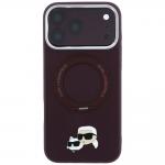 Husa Karl Lagerfeld Ring Stand 360 Karl and Choupette Heads Pin cu MagSafe compatibila cu iPhone 18 Pro / 17 Pro, Burgundy 2 - lerato.ro