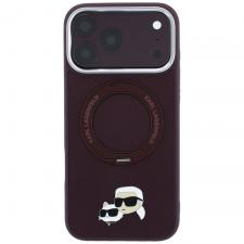 Huse si carcase iPhone 18 Pro, Husa Karl Lagerfeld Ring Stand 360 Karl and Choupette Heads Pin cu MagSafe compatibila cu iPhone 18 Pro / 17 Pro, Burgundy, lerato.ro