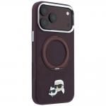 Husa Karl Lagerfeld Ring Stand 360 Karl and Choupette Heads Pin cu MagSafe compatibila cu iPhone 18 Pro / 17 Pro, Burgundy 5 - lerato.ro