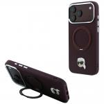 Husa Karl Lagerfeld Ring Stand 360 Karl Head Pin cu MagSafe compatibila cu iPhone 18 Pro / 17 Pro, Burgundy 4 - lerato.ro