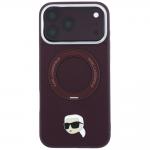 Husa Karl Lagerfeld Ring Stand 360 Karl Head Pin cu MagSafe compatibila cu iPhone 18 Pro / 17 Pro, Burgundy 2 - lerato.ro