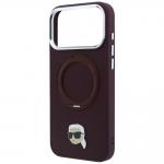Husa Karl Lagerfeld Ring Stand 360 Karl Head Pin cu MagSafe compatibila cu iPhone 18 Pro / 17 Pro, Burgundy 7 - lerato.ro