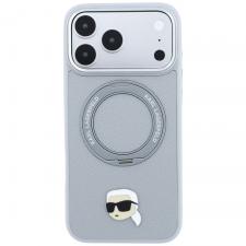 Huse si carcase iPhone 18 Pro, Husa Karl Lagerfeld Ring Stand 360 Karl Head Pin cu MagSafe compatibila cu iPhone 18 Pro / 17 Pro, Gri, lerato.ro