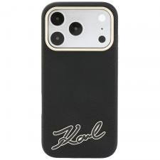 Huse si carcase iPhone 18 Pro, Husa Karl Lagerfeld Grained Resin Signature Logo cu MagSafe compatibila cu iPhone 18 Pro / 17 Pro, Negru, lerato.ro