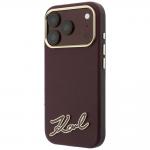Husa Karl Lagerfeld Grained Grained Resin Signature Logo cu MagSafe compatibila cu iPhone 18 Pro / 17 Pro, Burgundy 3 - lerato.ro