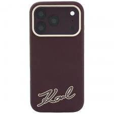Huse si carcase iPhone 18 Pro, Husa Karl Lagerfeld Grained Grained Resin Signature Logo cu MagSafe compatibila cu iPhone 18 Pro / 17 Pro, Burgundy, lerato.ro