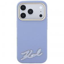 Huse si carcase iPhone 18 Pro, Husa Karl Lagerfeld Grained Resin Signature Logo cu MagSafe compatibila cu iPhone 18 Pro / 17 Pro, Albastru, lerato.ro