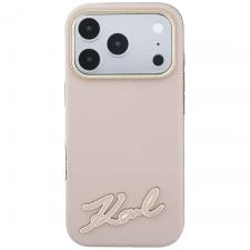 Huse si carcase iPhone 18 Pro, Husa Karl Lagerfeld Grained Resin Signature Logo cu MagSafe compatibila cu iPhone 18 Pro / 17 Pro, Roz, lerato.ro