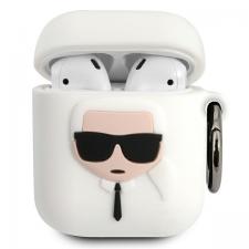 Airpods, Carcasa Karl Lagerfeld Silicone Ikonik compatibila cu Apple AirPods 1/2, Alb, lerato.ro