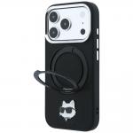 Husa Karl Lagerfeld with Ring Stand 360 Choupette Head Pin cu MagSafe compatibila cu iPhone 18 Pro / 17 Pro, Negru 3 - lerato.ro