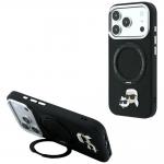 Husa Karl Lagerfeld with Ring Stand 360 Karl and Choupette Heads Pin cu MagSafe compatibila cu iPhone 18 Pro / 17 Pro, Negru 4 - lerato.ro