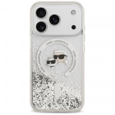 Husa Karl Lagerfeld Liquid Glitter Karl and Choupette Heads cu MagSafe compatibila cu iPhone 18 Pro / 17 Pro, Transparent