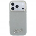Husa Karl Lagerfeld Saffiano Small Script Metal Logo cu MagSafe compatibila cu iPhone 18 Pro / 17 Pro, Bej 2 - lerato.ro