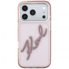 Husa Karl Lagerfeld IML Big Signature Resin Metal Frame compatibila cu iPhone 18 Pro Max / 17 Pro Max, Roz