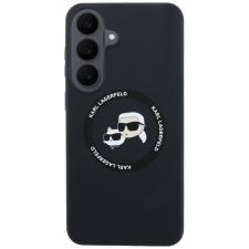 Husa Karl Lagerfeld Silicone Karl and Choupette Heads cu MagSafe compatibila cu Samsung Galaxy S26 FE, Negru