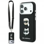 Husa Karl Lagerfeld Saffiano Karl and Choupette Heads Pins Strap Logo compatibila cu iPhone 18 Pro Max / 17 Pro Max, Negru 2 - lerato.ro