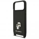 Husa Karl Lagerfeld Saffiano Karl and Choupette Metal Pin CBDY Strap compatibila cu iPhone 18 Pro Max / 17 Pro Max, Negru 8 - lerato.ro