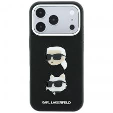 Husa Karl Lagerfeld Saffiano Karl and Choupette Heads Pins and Logo compatibila cu iPhone 18 Pro / 17 Pro, Negru