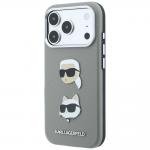 Husa Karl Lagerfeld Saffiano Karl and Choupette Heads Pins and Logo compatibila cu iPhone 18 Pro / 17 Pro, Gri 3 - lerato.ro