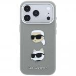 Husa Karl Lagerfeld Saffiano Karl and Choupette Heads Pins and Logo compatibila cu iPhone 18 Pro / 17 Pro, Gri 2 - lerato.ro