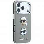 Husa Karl Lagerfeld Saffiano Karl and Choupette Heads Pins and Logo compatibila cu iPhone 18 Pro Max / 17 Pro Max, Gri 5 - lerato.ro