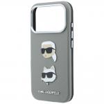 Husa Karl Lagerfeld Saffiano Karl and Choupette Heads Pins and Logo compatibila cu iPhone 18 Pro Max / 17 Pro Max, Gri 7 - lerato.ro