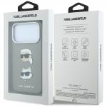 Husa Karl Lagerfeld Saffiano Karl and Choupette Heads Pins and Logo compatibila cu iPhone 18 Pro Max / 17 Pro Max, Gri 9 - lerato.ro