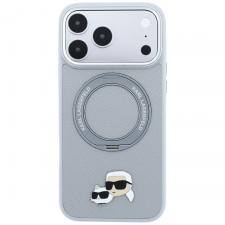 Husa Karl Lagerfeld Ring Stand 360 Karl & Choupette Heads Pin cu MagSafe compatibila cu iPhone 18 Pro / 17 Pro, Gri