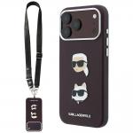 Husa Karl Lagerfeld Saffiano Karl and Choupette Heads Pins Strap Logo compatibila cu iPhone 18 Pro / 17 Pro, Burgundy 2 - lerato.ro