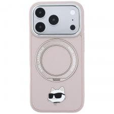 Husa Karl Lagerfeld Ring Stand 360 Choupette Head Pin cu MagSafe compatibila cu iPhone 18 Pro / 17 Pro, Roz