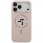 Husa Karl Lagerfeld Silicone Karl and Choupette Ring cu MagSafe compatibila cu iPhone 18 Pro Max / 17 Pro Max, Roz 2 - lerato.ro