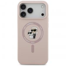 Husa Karl Lagerfeld Silicone Karl and Choupette Ring cu MagSafe compatibila cu iPhone 18 Pro Max / 17 Pro Max, Roz