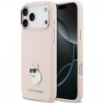 Husa Karl Lagerfeld Silicone Choupette Metal Pin compatibila cu iPhone 18 Pro Max / 17 Pro Max, Roz 4 - lerato.ro