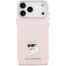 Husa Karl Lagerfeld Silicone Choupette Metal Pin compatibila cu iPhone 18 Pro Max / 17 Pro Max, Roz