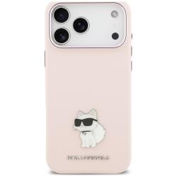 Husa Karl Lagerfeld Silicone Choupette Metal Pin compatibila cu iPhone 18 Pro Max / 17 Pro Max, Roz