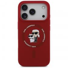 Husa Karl Lagerfeld Silicone Karl and Choupette Ring cu MagSafe compatibila cu iPhone 18 Pro / 17 Pro, Rosu