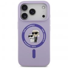Husa Karl Lagerfeld Silicone Karl and Choupette Ring cu MagSafe compatibila cu iPhone 18 Pro / 17 Pro, Mov