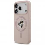 Husa Karl Lagerfeld Silicone Karl and Choupette Ring cu MagSafe compatibila cu iPhone 18 Pro / 17 Pro, Roz 3 - lerato.ro