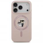 Husa Karl Lagerfeld Silicone Karl and Choupette Ring cu MagSafe compatibila cu iPhone 18 Pro / 17 Pro, Roz 2 - lerato.ro