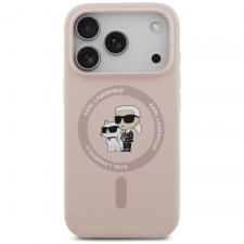 Husa Karl Lagerfeld Silicone Karl and Choupette Ring cu MagSafe compatibila cu iPhone 18 Pro / 17 Pro, Roz